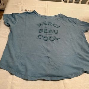 Old Navy Teal Graphic Tee - “Merci Beau-Cool” - Size XL